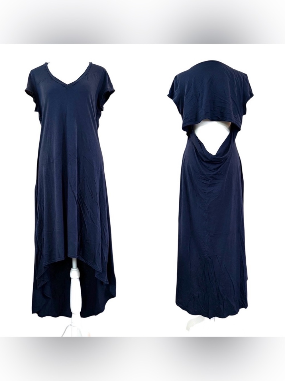CHELSEA SKY high-low open back navy dress, size XL